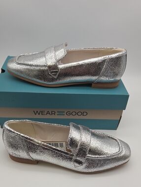 Toms Silver Metallic Penny Loafers for Women